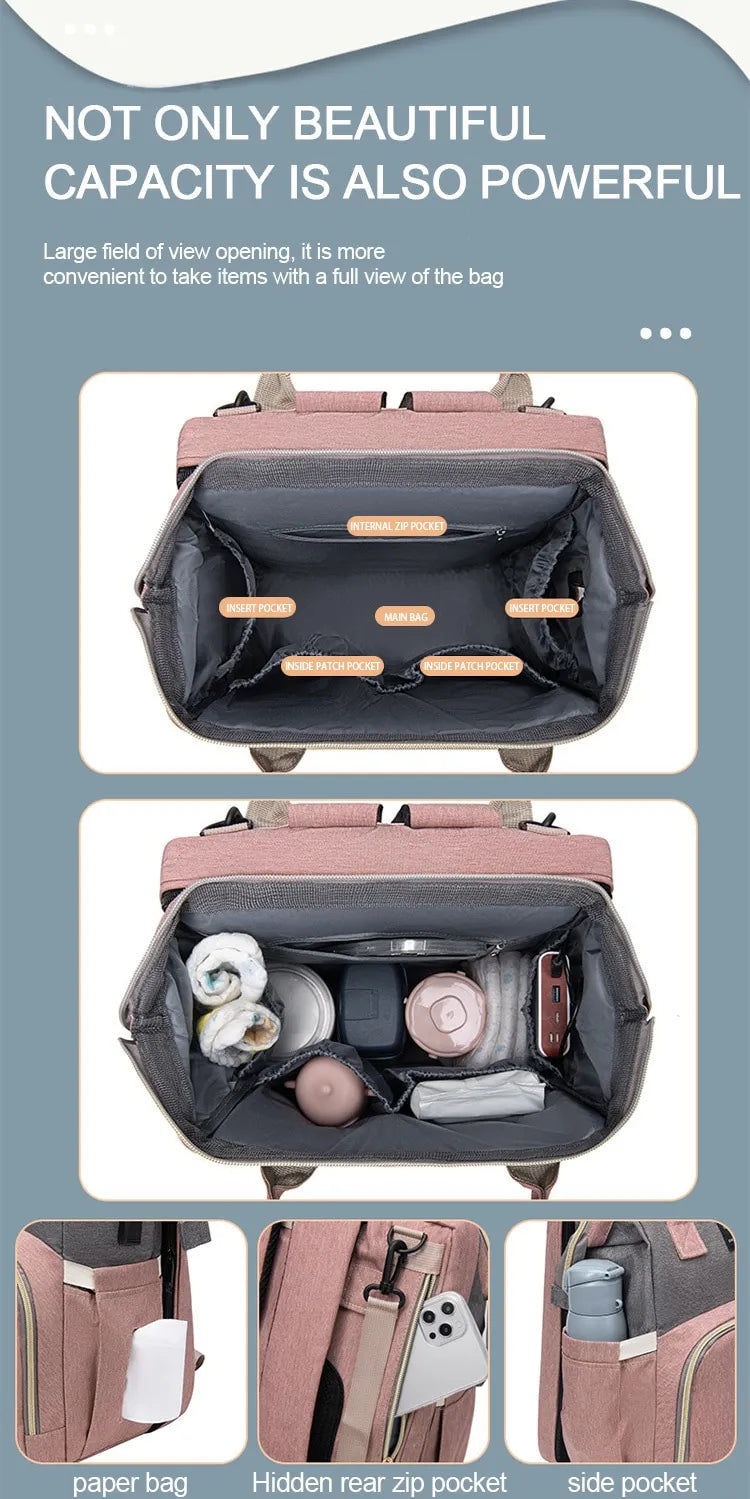 Diaper Bag with Changing Station and Folding Baby Crib