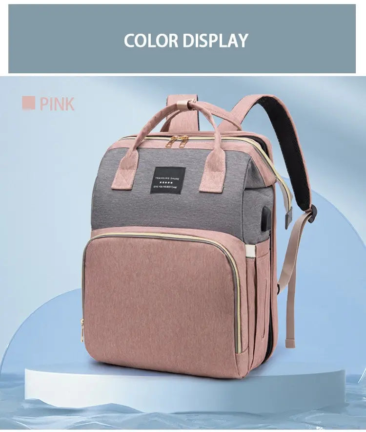 Diaper Bag with Changing Station and Folding Baby Crib