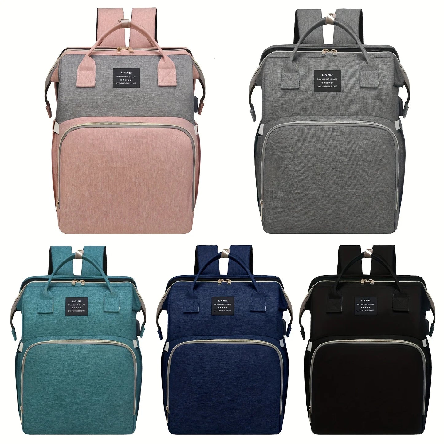 Diaper Bag with Changing Station and Folding Baby Crib