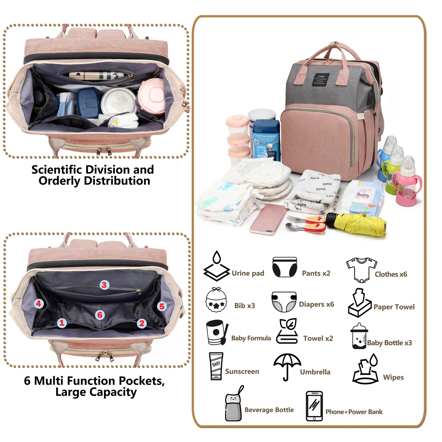 Diaper Bag with Changing Station and Folding Baby Crib