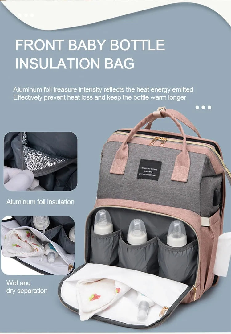 Diaper Bag with Changing Station and Folding Baby Crib