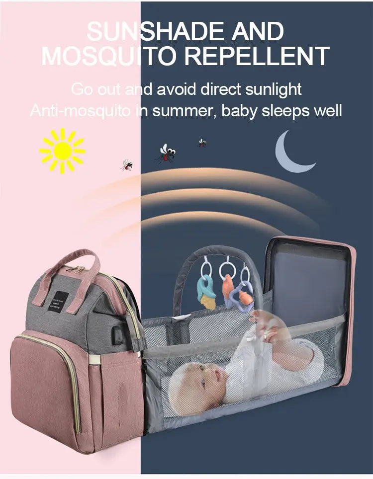 Diaper Bag with Changing Station and Folding Baby Crib