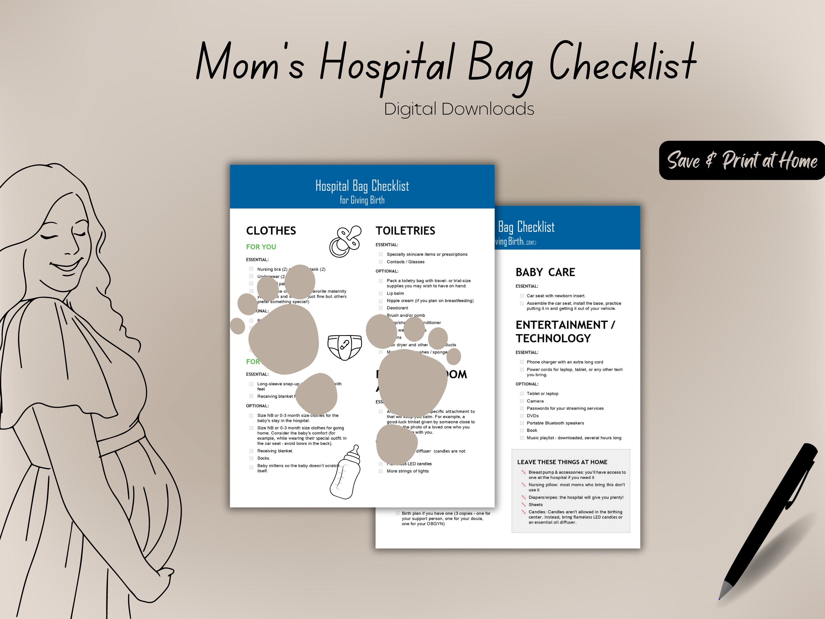 Hospital Bag Checklist, Labor & Delivery Baby Essentials List, Maternity Bag,  Mom Pre Packing Bag Planner, Mum Newborn Pregnancy Preparation 