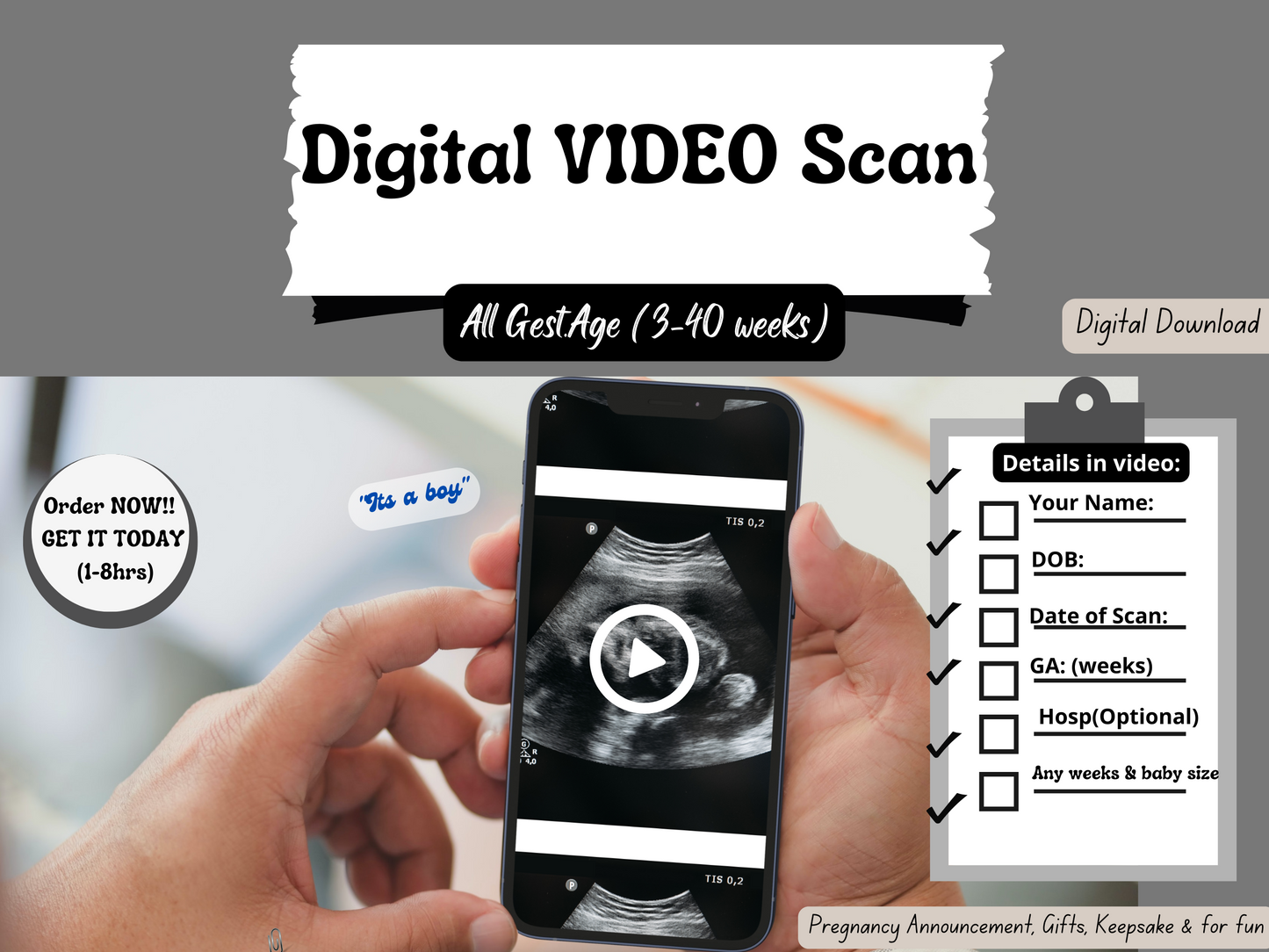Customized Digital Ultrasound Video!! Instant Download!