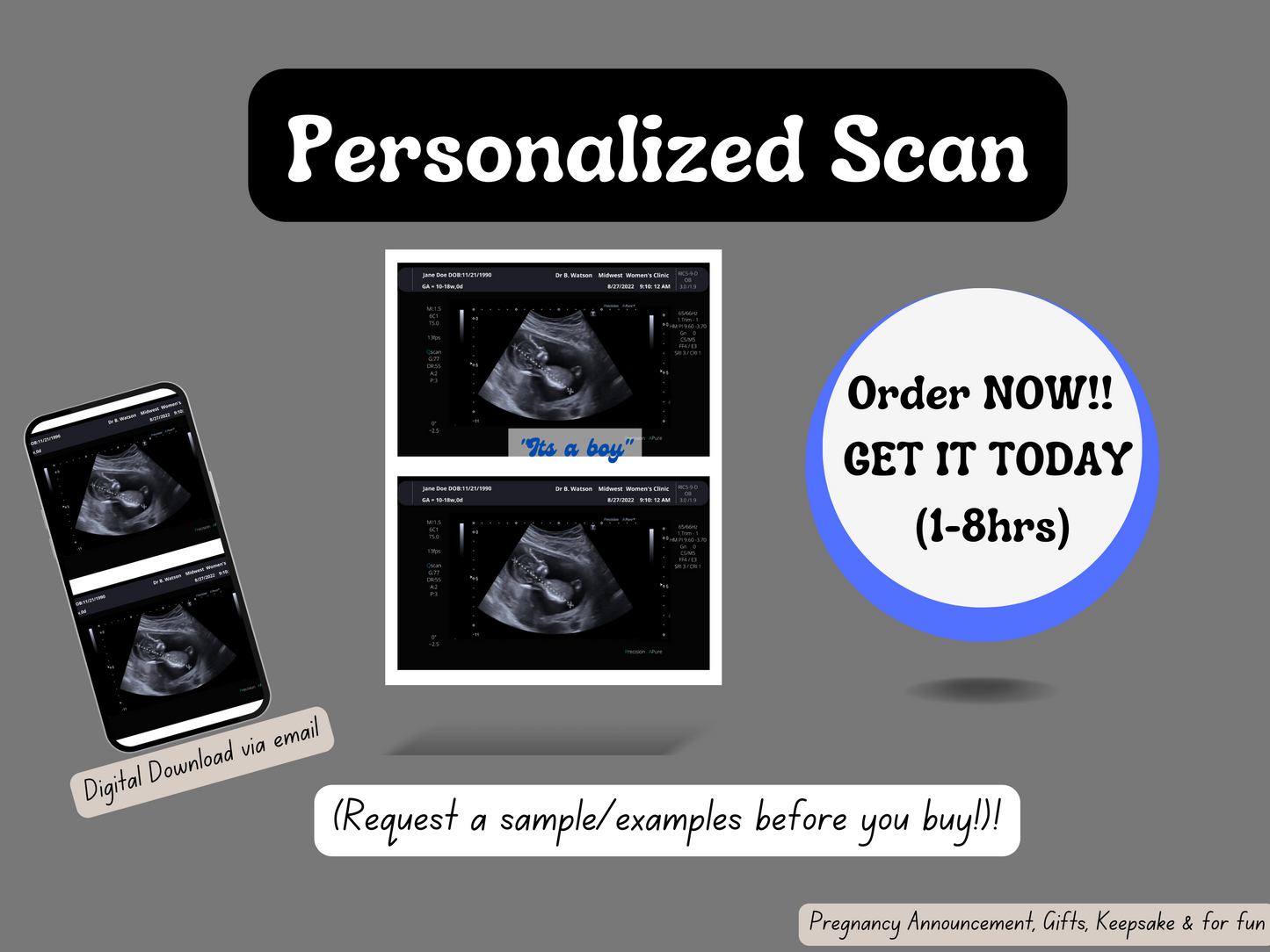 Personalized Fake Ultrasound Sonogram Picture!! From 3-40 weeks!
