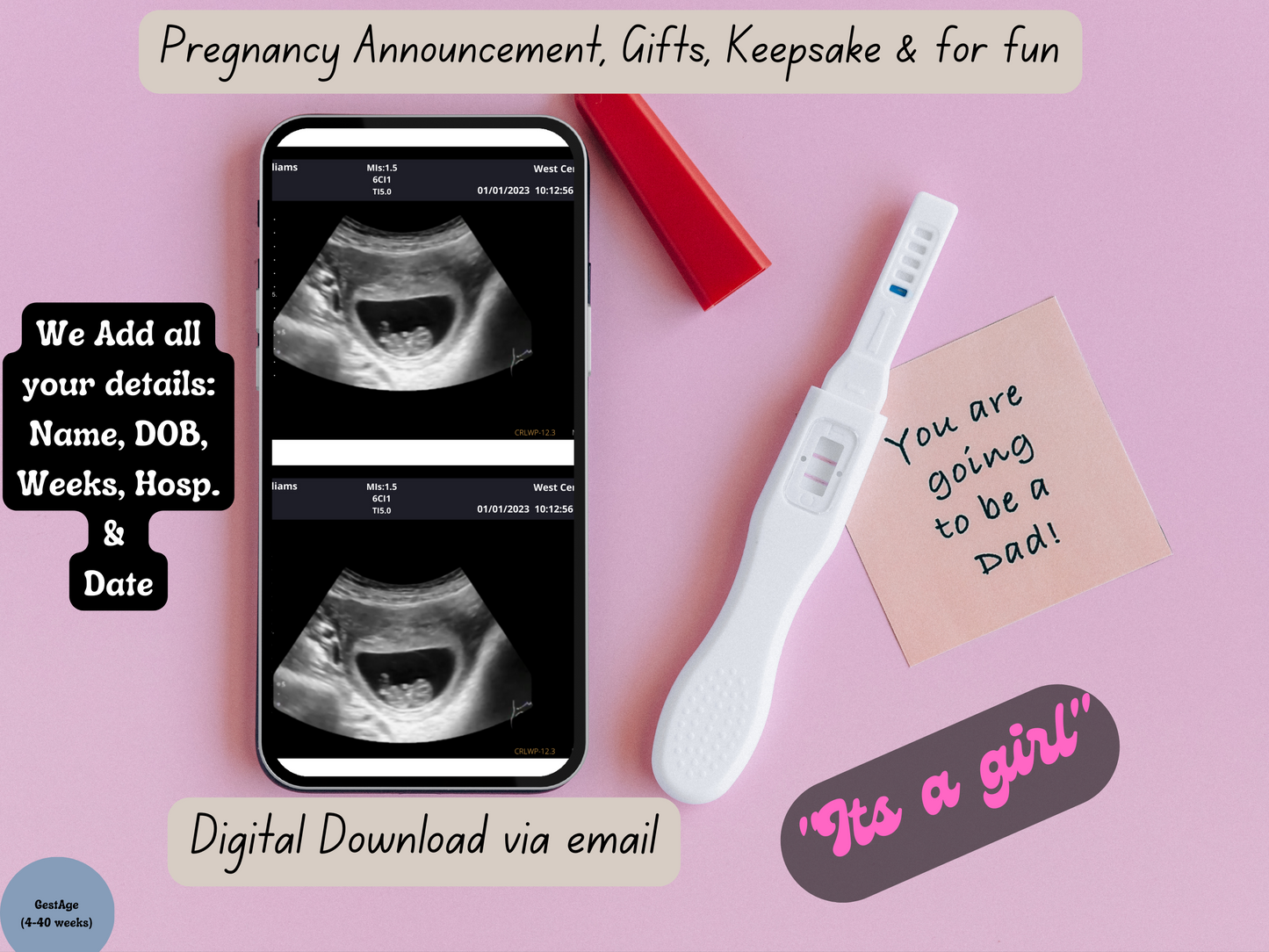 Twins Fake Sonogram Picture!! From 3-40 weeks! | Customizable Digital Twin Ultrasound Picture  |