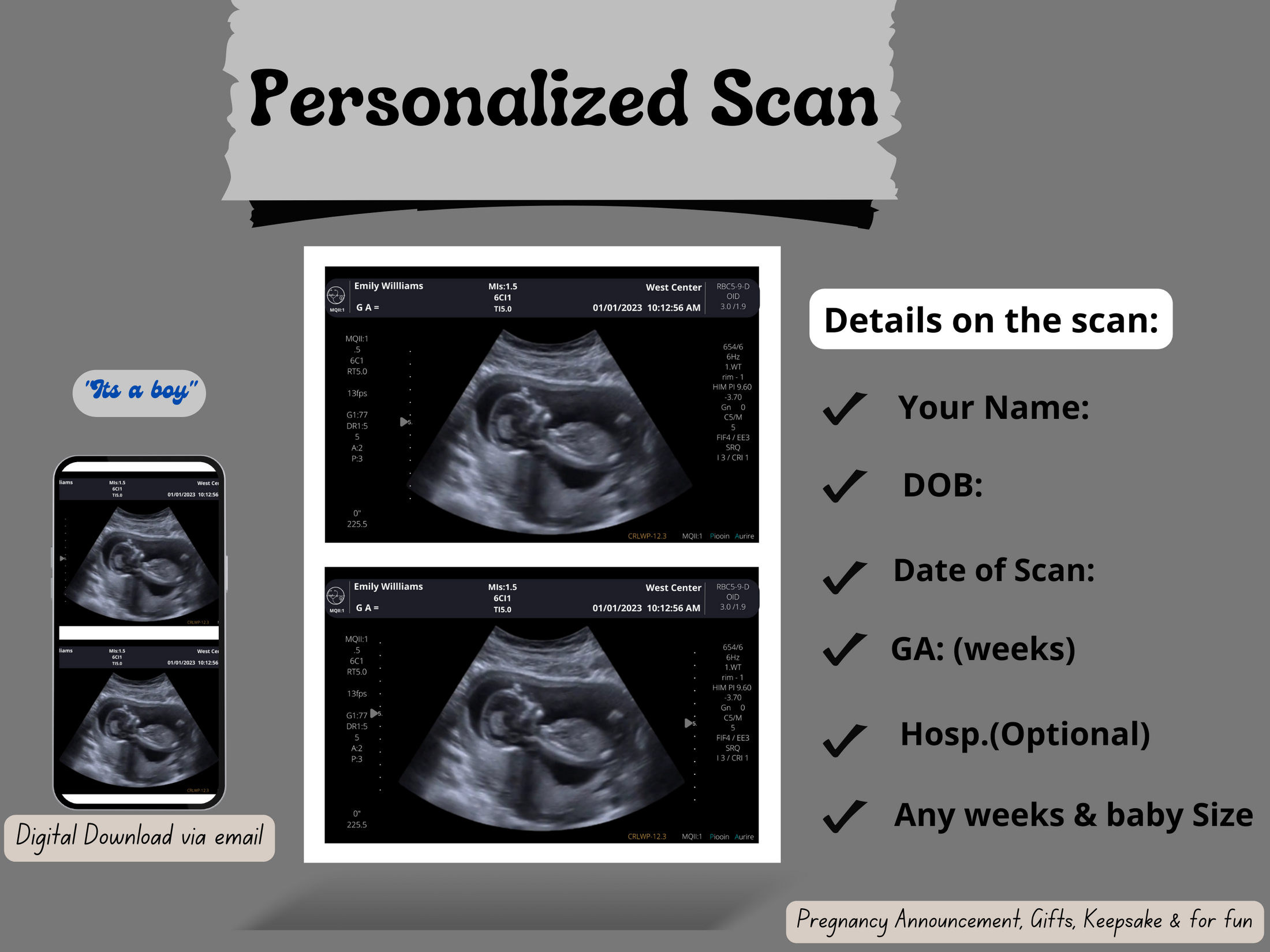 Personalized Fake Ultrasound Sonogram Picture!! From 340 weeks! creetify